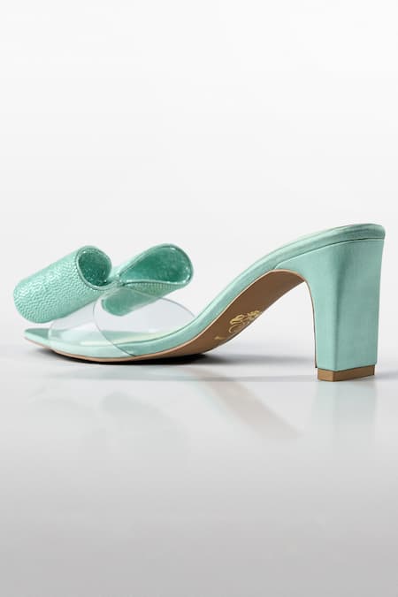 Signature Sole_Mint Rhinestones Blue Bow Heels _Online_at_Aza_Fashions