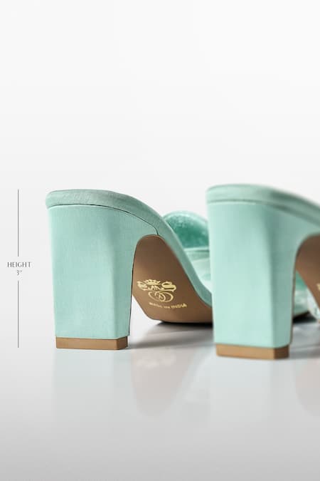 Buy_Signature Sole_Mint Rhinestones Blue Bow Heels _Online_at_Aza_Fashions