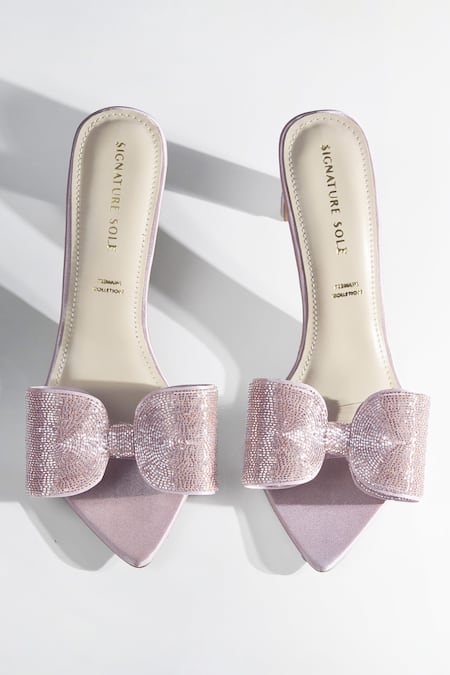 Signature Sole_Pink Bows Blush Loop Crystal Heels _at_Aza_Fashions