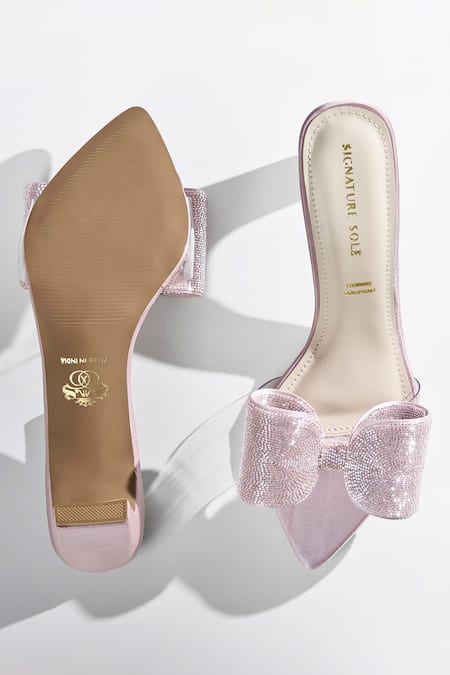 Signature Sole Blush Loop Pink Crystal Bow Heels 