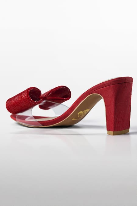 Buy_Signature Sole_Red Bows, Rhinestones Embellished Heels _Online_at_Aza_Fashions