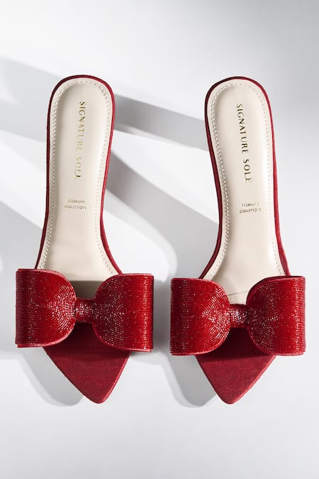 Signature Sole_Red Bows, Rhinestones Embellished Heels _at_Aza_Fashions
