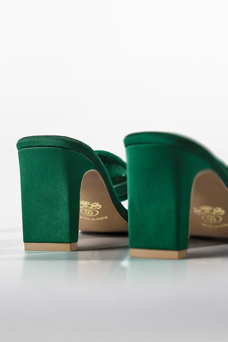 Signature Sole_Green Bows Emerald Crystal Heels _Online_at_Aza_Fashions