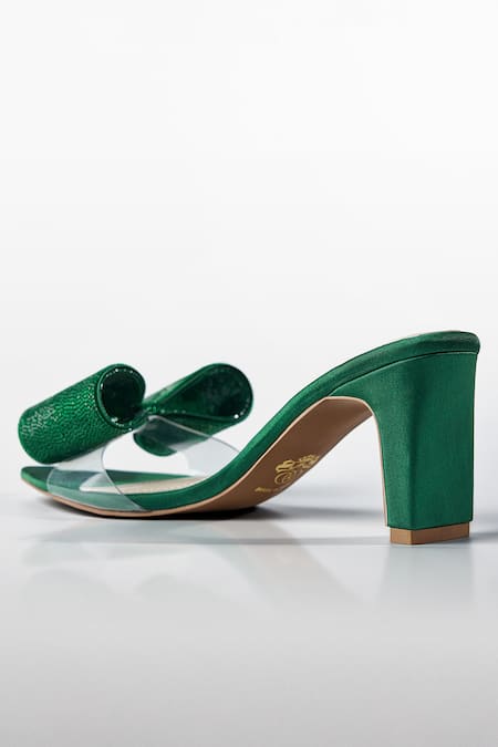 Shop_Signature Sole_Green Bows Emerald Crystal Heels _Online_at_Aza_Fashions