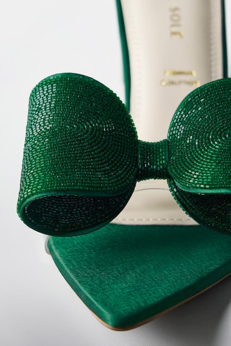Signature Sole_Green Bows Emerald Crystal Heels _at_Aza_Fashions