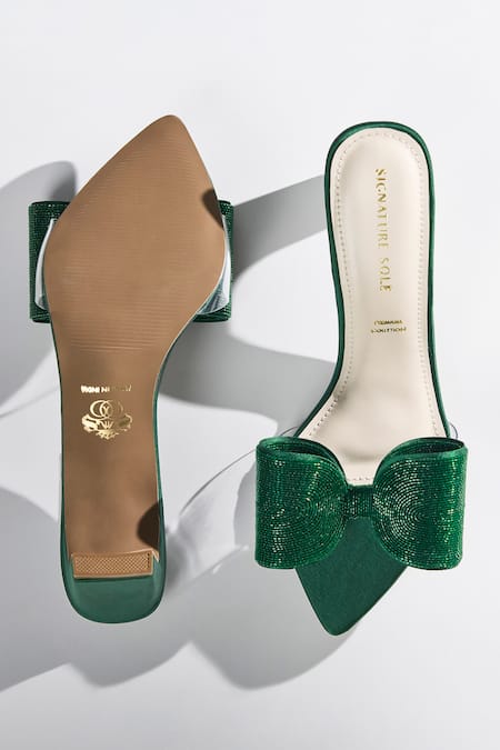 Signature Sole Emerald Green Crystal Bow Heels 