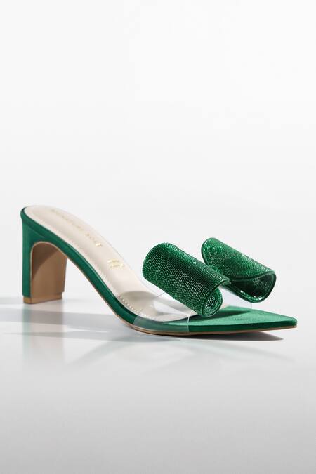 Signature Sole Emerald Green Crystal Bow Heels 
