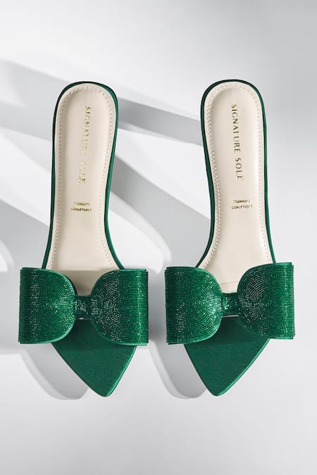Buy_Signature Sole_Green Bows Emerald Crystal Heels 