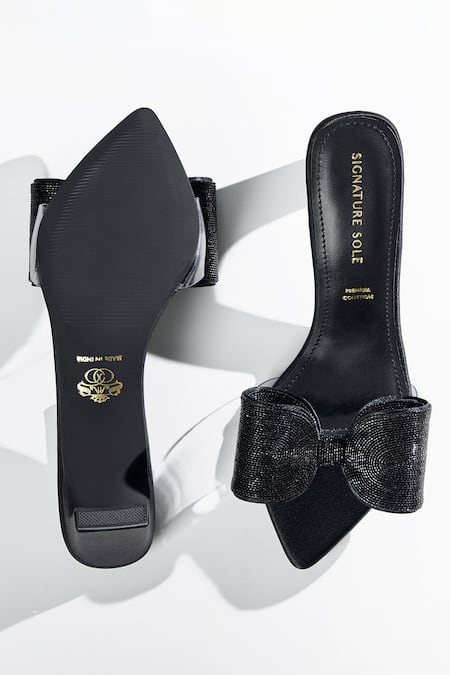 Signature Sole Noir Loop Black Crystal Bow Heels 