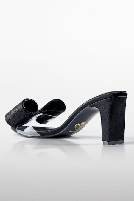 Buy_Signature Sole_Black Rhinestones Noir Loop Crystal Bow Heels _Online_at_Aza_Fashions