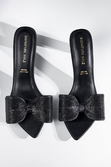 Shop_Signature Sole_Black Rhinestones Noir Loop Crystal Bow Heels _Online_at_Aza_Fashions