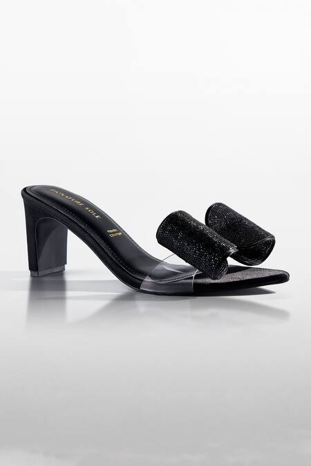 Signature Sole Noir Loop Black Crystal Bow Heels 