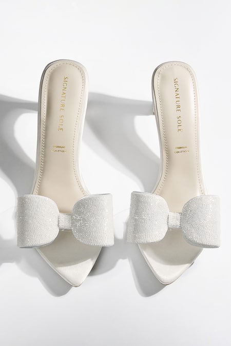 Signature Sole White Crystal Bow Heels 