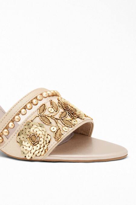 Shop_Signature Sole_Gold Sequins Designer Heels _Online_at_Aza_Fashions