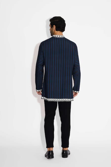 Shop SHASHA GABA Blue Tussar Obsidian Designer Short Kurta at Aza Fashions Shop_SHASHA GABA_Blue Tussar Obsidian Designer Short Kurta _at_Aza_Fashions