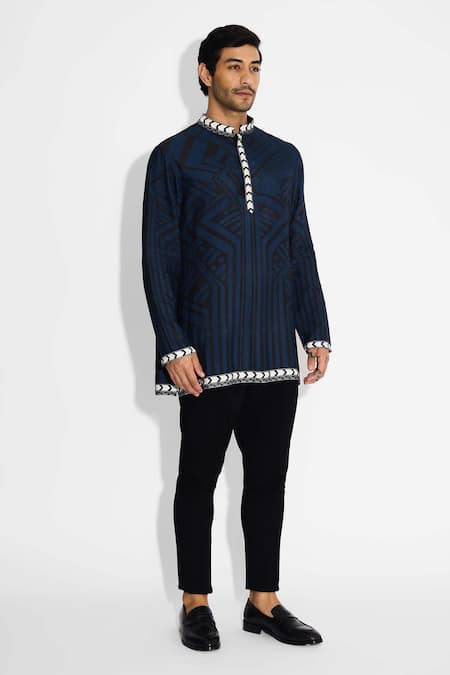 SHASHA GABA Blue Tussar Obsidian Designer Short Kurta Online at Aza Fashions SHASHA GABA_Blue Tussar Obsidian Designer Short Kurta _Online_at_Aza_Fashions