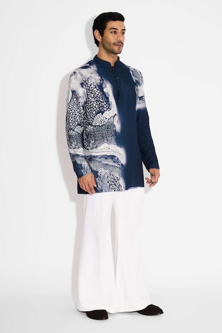 SHASHA GABA Swirl Print Obsidian Blue Short Kurta 