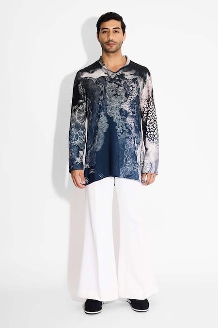 SHASHA GABA Ombre Swirl Print V Neck Kurta 