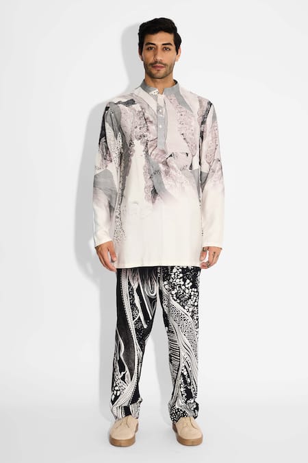 Buy SHASHA GABA Ivory Tussar Lush Morph Print Short Kurta Online at Aza Fashions Buy_SHASHA GABA_Ivory Tussar Lush Morph Print Short Kurta _Online_at_Aza_Fashions