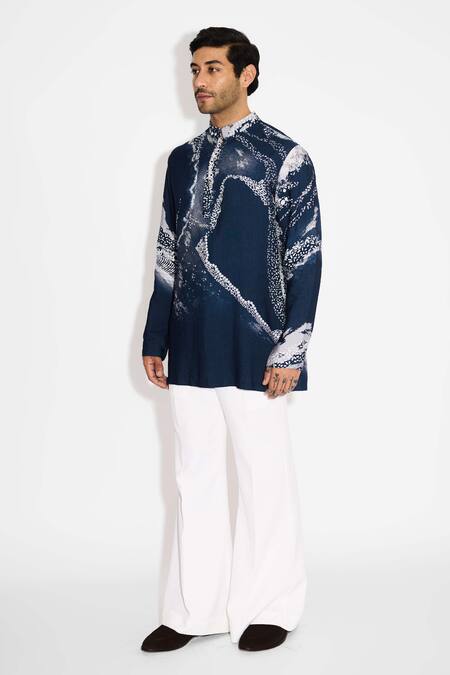 SHASHA GABA Blue Tussar Morph Print Obsidian Short Kurta Online at Aza Fashions SHASHA GABA_Blue Tussar Morph Print Obsidian Short Kurta _Online_at_Aza_Fashions