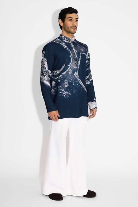 Buy SHASHA GABA Blue Tussar Morph Print Obsidian Short Kurta Online at Aza Fashions Buy_SHASHA GABA_Blue Tussar Morph Print Obsidian Short Kurta _Online_at_Aza_Fashions