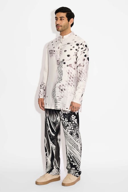 Shop_SHASHA GABA_Ivory Tussar Dots Print Short Kurta _Online_at_Aza_Fashions