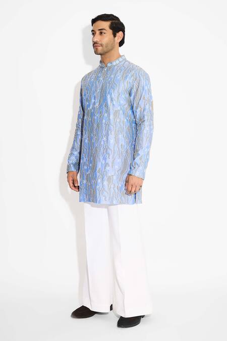 SHASHA GABA Blue Polyester Embroidery Frost Designer Kurta Online at Aza Fashions SHASHA GABA_Blue Polyester Embroidery Frost Designer Kurta _Online_at_Aza_Fashions