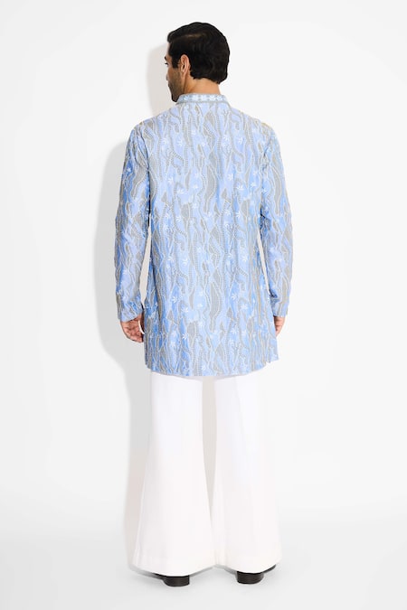 Shop SHASHA GABA Blue Polyester Embroidery Frost Designer Kurta at Aza Fashions Shop_SHASHA GABA_Blue Polyester Embroidery Frost Designer Kurta _at_Aza_Fashions