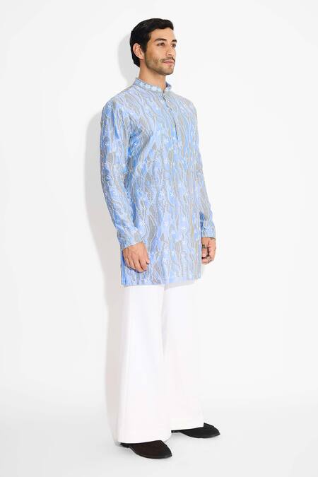 Buy SHASHA GABA Blue Polyester Embroidery Frost Designer Kurta Online at Aza Fashions Buy_SHASHA GABA_Blue Polyester Embroidery Frost Designer Kurta _Online_at_Aza_Fashions
