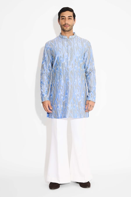 Shasha Gaba Blue Polyester Embroidery Frost Designer Kurta 