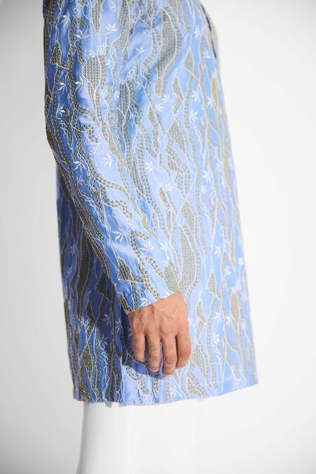 Shop SHASHA GABA Blue Polyester Embroidery Frost Designer Kurta Online at Aza Fashions Shop_SHASHA GABA_Blue Polyester Embroidery Frost Designer Kurta _Online_at_Aza_Fashions