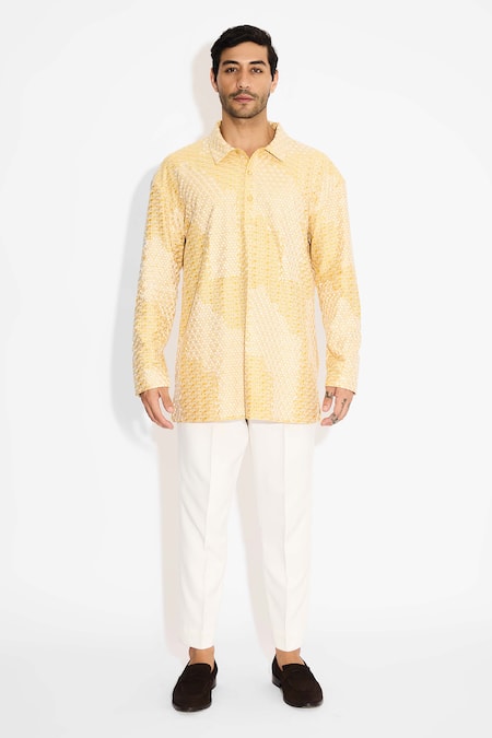 SHASHA GABA Sundrop Yellow Drop Shoulder Kurta 
