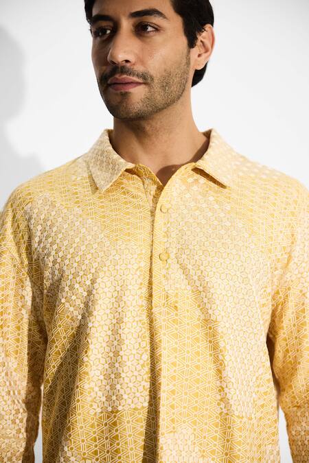 Buy_SHASHA GABA_Yellow Tissue Sundrop Shoulder Kurta 