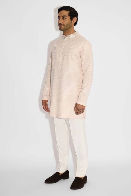 SHASHA GABA_Pink Polyester, Chanderi Embroidery Ornate Misty Kurta _Online_at_Aza_Fashions
