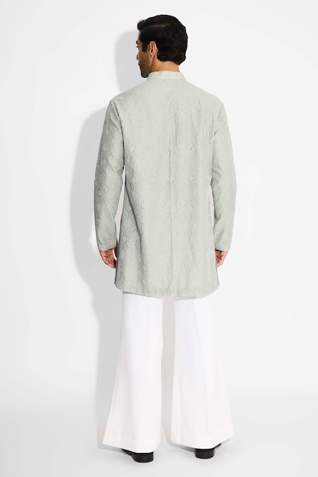 SHASHA GABA Hexagon Dots Embellished Ash Short Kurta 