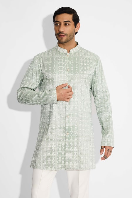 SHASHA GABA Hexagon Dots Embellished Ash Short Kurta 