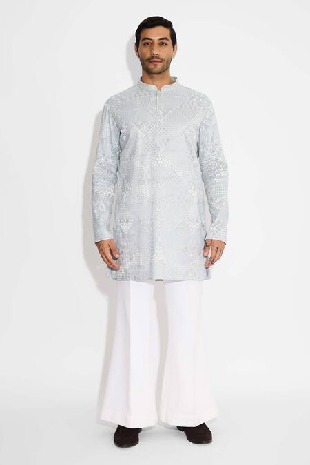 Buy SHASHA GABA Gray Satin, Tissue Embroidery Orbs And Waves Dove Grey Kurta Online at Aza Fashions Buy_SHASHA GABA_Gray Satin, Tissue Embroidery Orbs And Waves Dove Grey Kurta _Online_at_Aza_Fashions