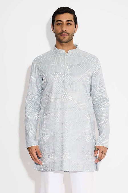 SHASHA GABA Gray Orbs And Waves Dove Grey Kurta 