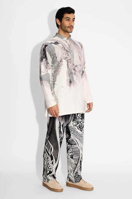 SHASHA GABA Black Tussar Morph Print Straight Fit Pant