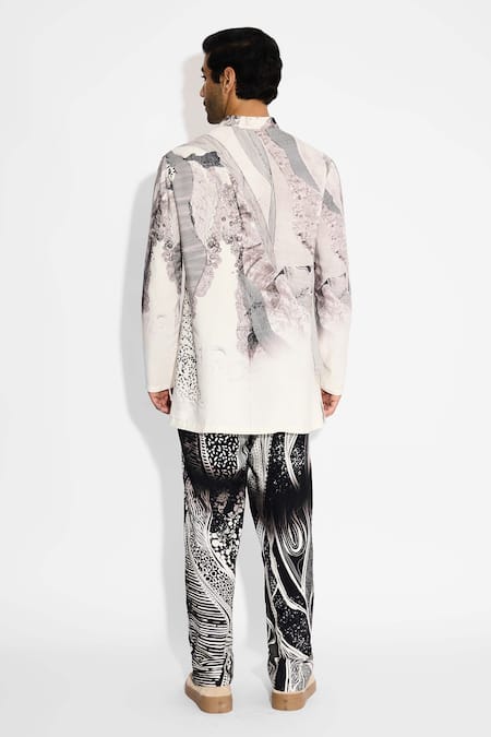 Shop SHASHA GABA Black Tussar Morph Print Straight Fit Pant at Aza Fashions Shop_SHASHA GABA_Black Tussar Morph Print Straight Fit Pant _at_Aza_Fashions