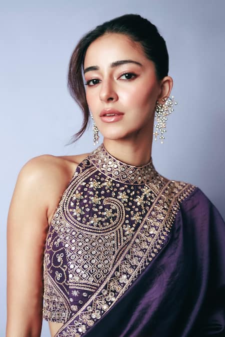 Shop_Punit Balana_Purple Silk Organza Mirrors, Embroidery Halter Baigani Classic Saree And Blouse 