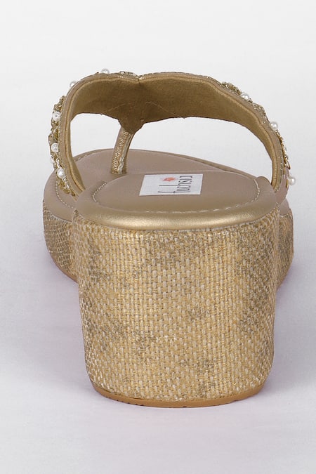 Shop_Fuchsia by aashaka mehta_Gold Beads, Sequins Floral Lane Wedges _Online_at_Aza_Fashions