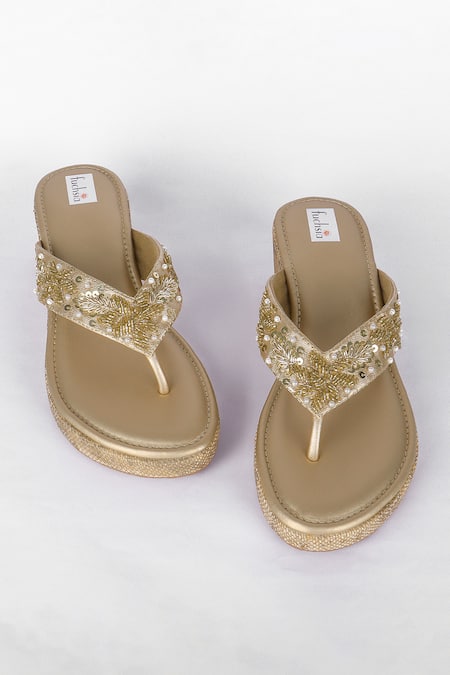 Fuchsia by aashaka mehta Floral Lane Gold Wedges 