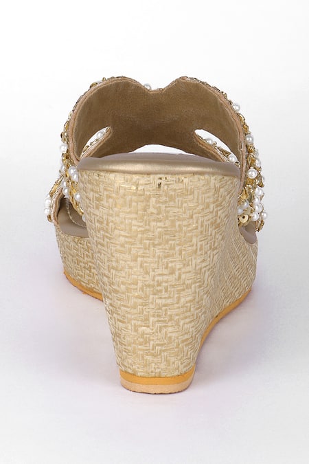 Buy_Fuchsia by aashaka mehta_Gold Sequins, Beads Designer Glow Wedges _Online_at_Aza_Fashions