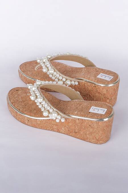 Buy_Fuchsia by aashaka mehta_Brown Pearls Lights Wedges _Online_at_Aza_Fashions