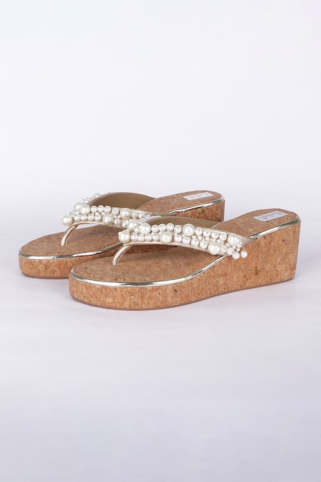 Shop_Fuchsia by aashaka mehta_Brown Pearls Lights Wedges _Online_at_Aza_Fashions