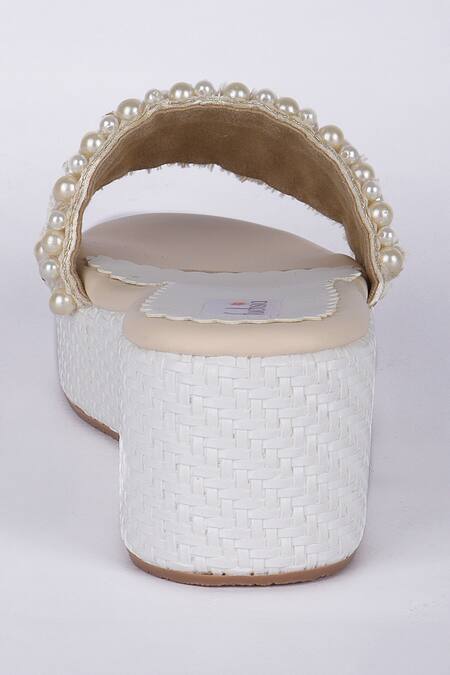 Shop_Fuchsia by aashaka mehta_White Pearls Designer Embellished Wedges _Online_at_Aza_Fashions