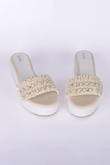 Fuchsia by aashaka mehta Designer Pearl Embellished Wedges 