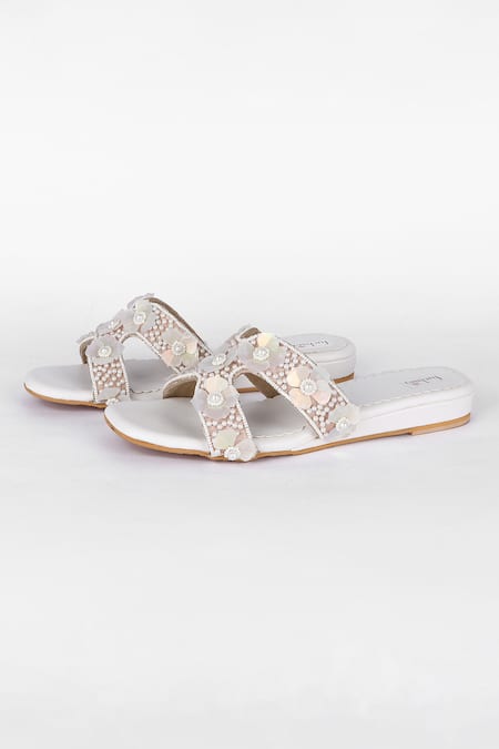 Buy_Fuchsia by aashaka mehta_White Pearl Embellished Flats _Online_at_Aza_Fashions