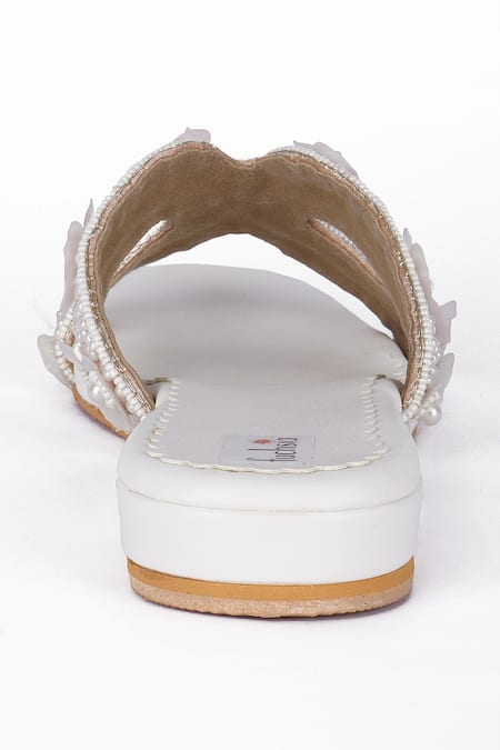 Shop_Fuchsia by aashaka mehta_White Pearl Embellished Flats _Online_at_Aza_Fashions